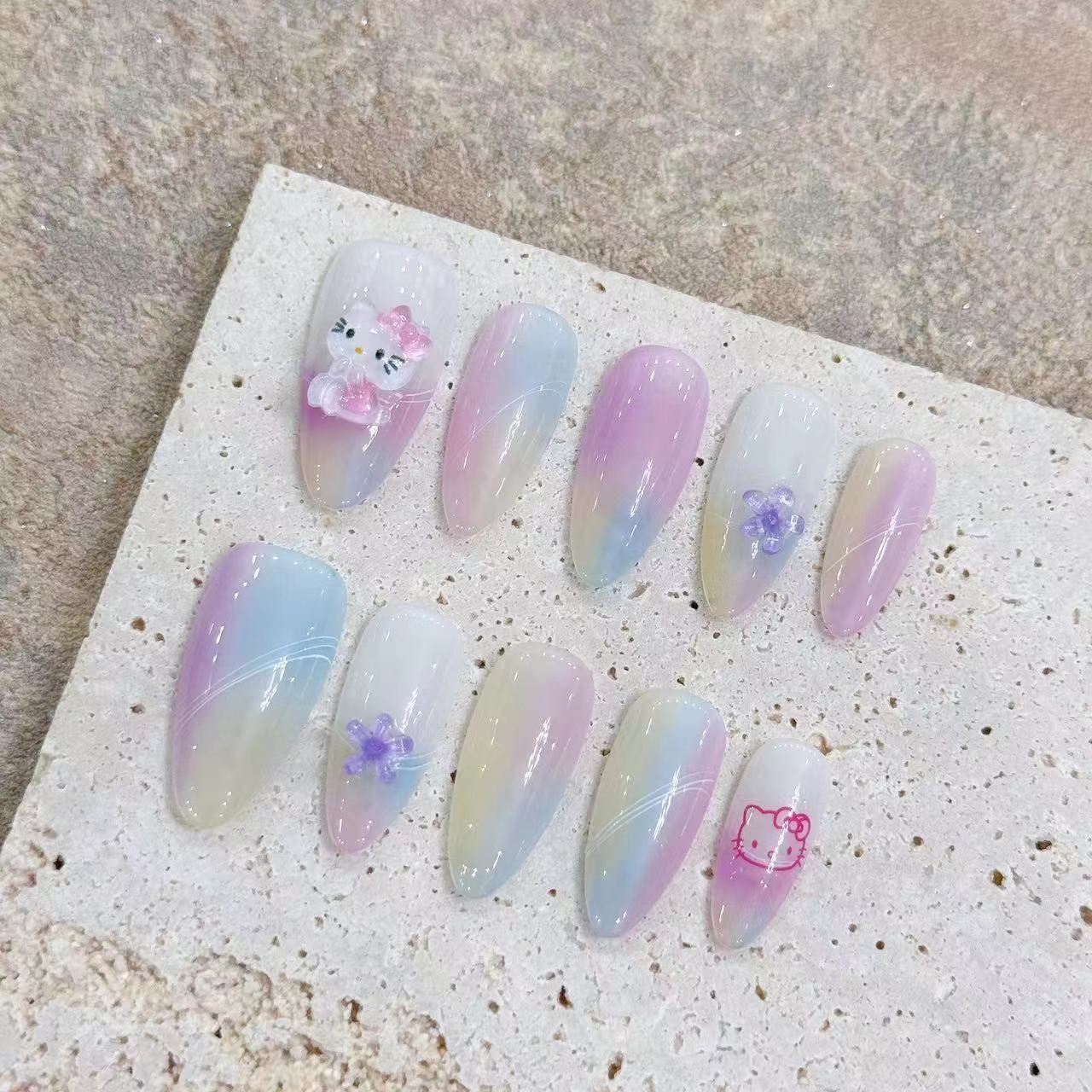 Bhivorga  100% Handmade Kitty Gel Press on Nail design, E11