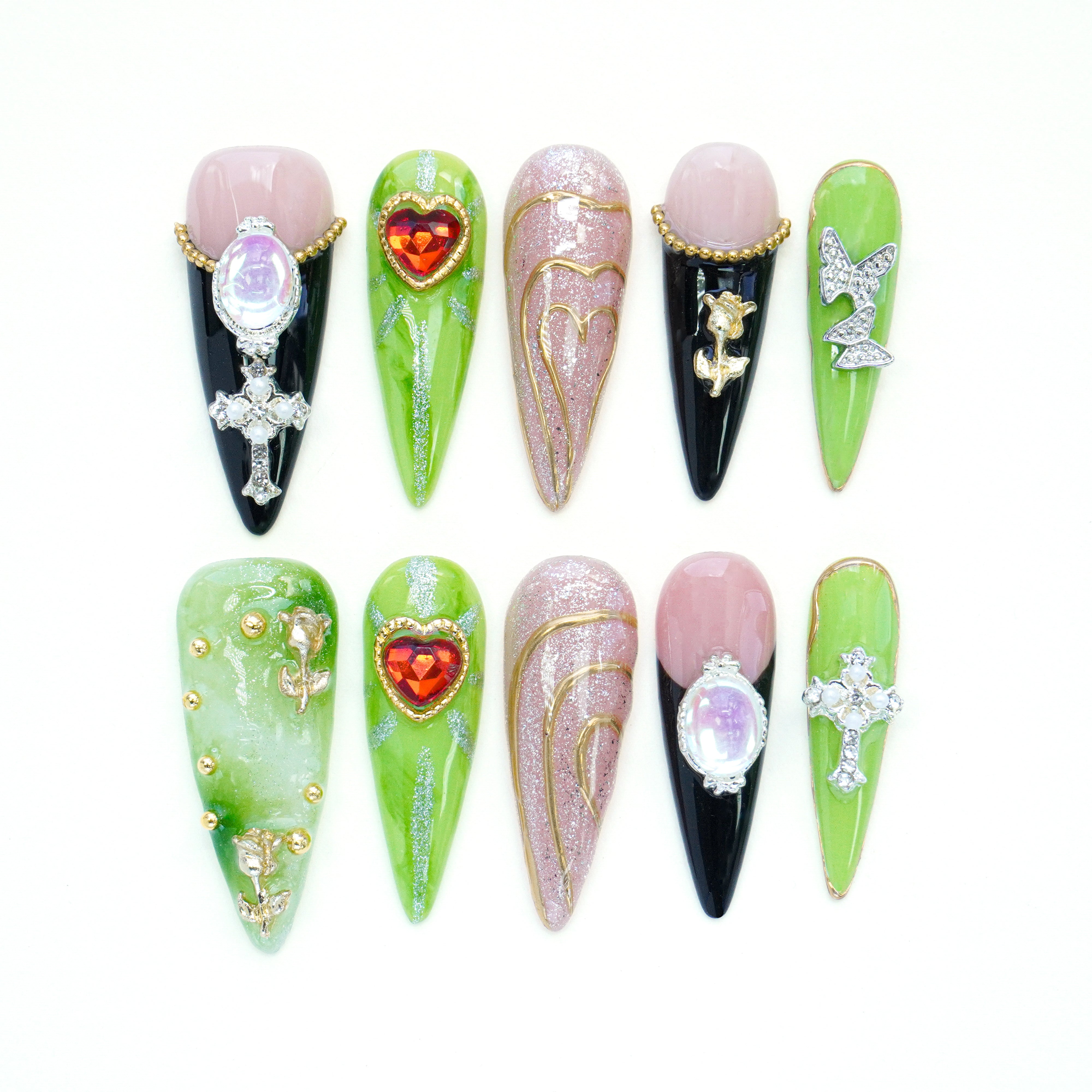 Enchanted Gem & Gold Press - On Nails