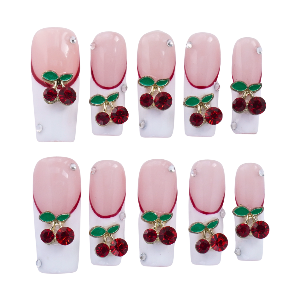 Sweet Cherry French Tip Nails