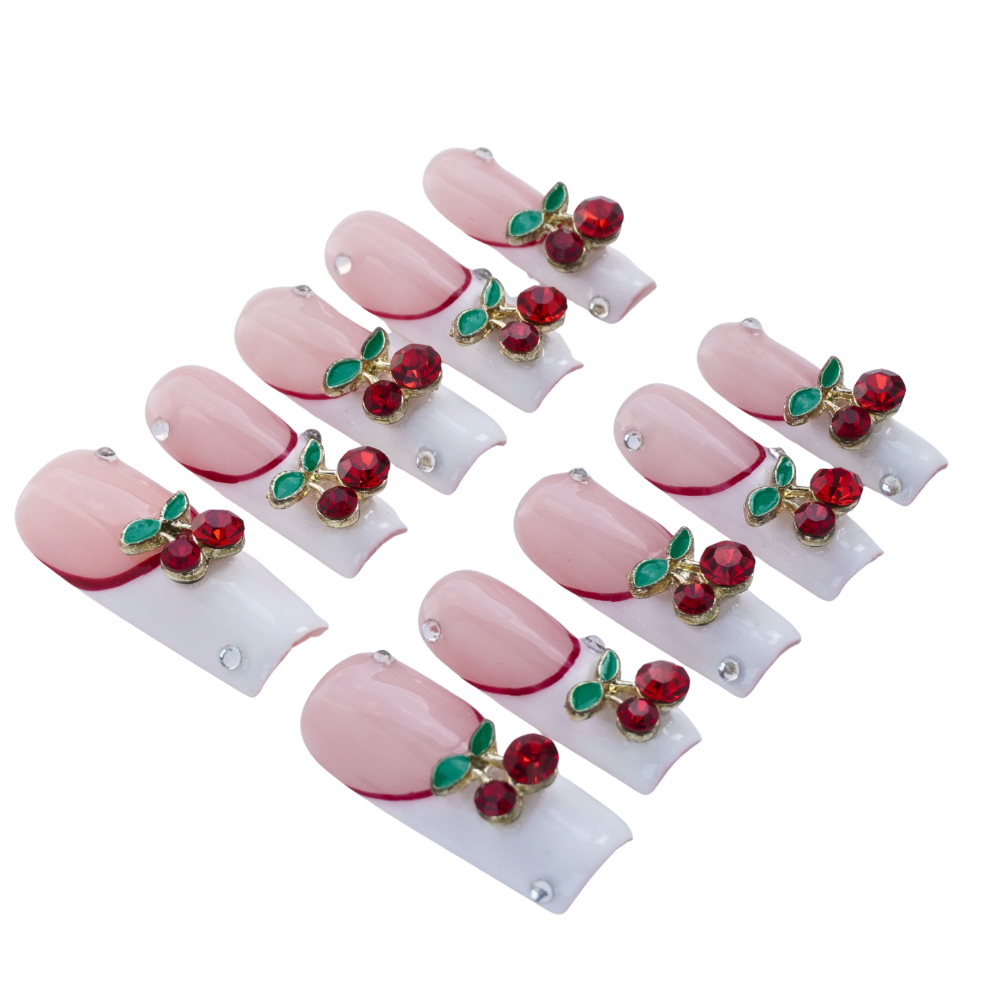 Sweet Cherry French Tip Nails