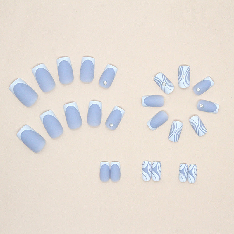 Bhivorga Square Press-On Nails Blue with Nail Glue, 2024 Newest, 24 Fake Nails