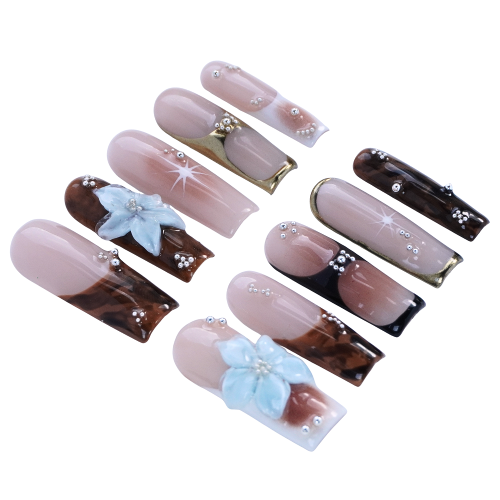 Earthy Elegance Floral Nails