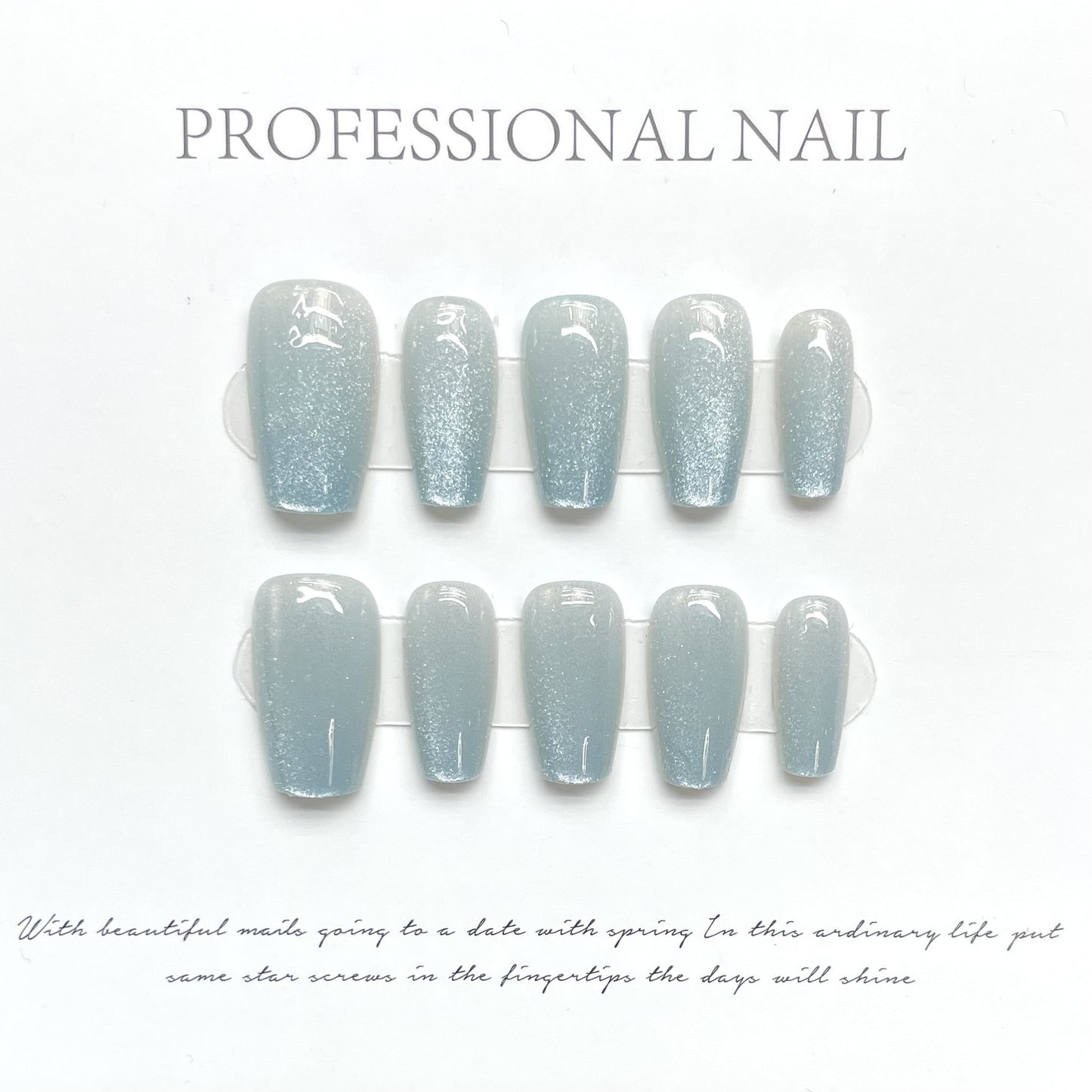 Bhivorga 100% Handmade Blue Acrylic Press On Nails, C066