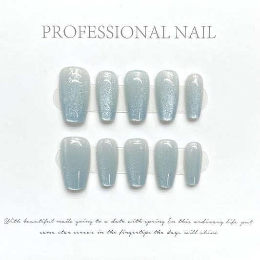 Bhivorga 100% Handmade Blue Acrylic Press On Nails, C066