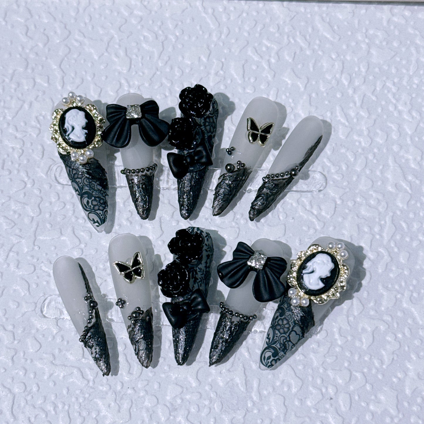 Handmade Wear Nail Sweet Cool Dark Baroque Beauty Head Camellia Long Pointed Nail Nail Stickers