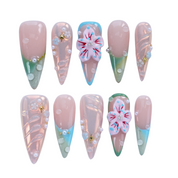 Tropical Bloom & Dewdrop Nails