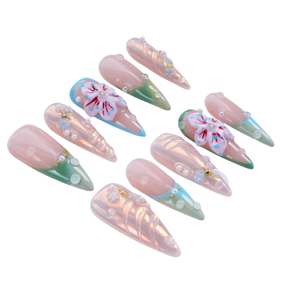 Tropical Bloom & Dewdrop Nails