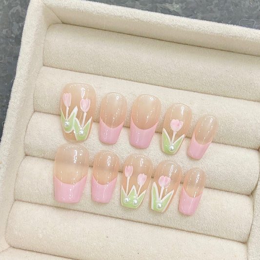 Bhivorga French Tip Press On Nails- A621