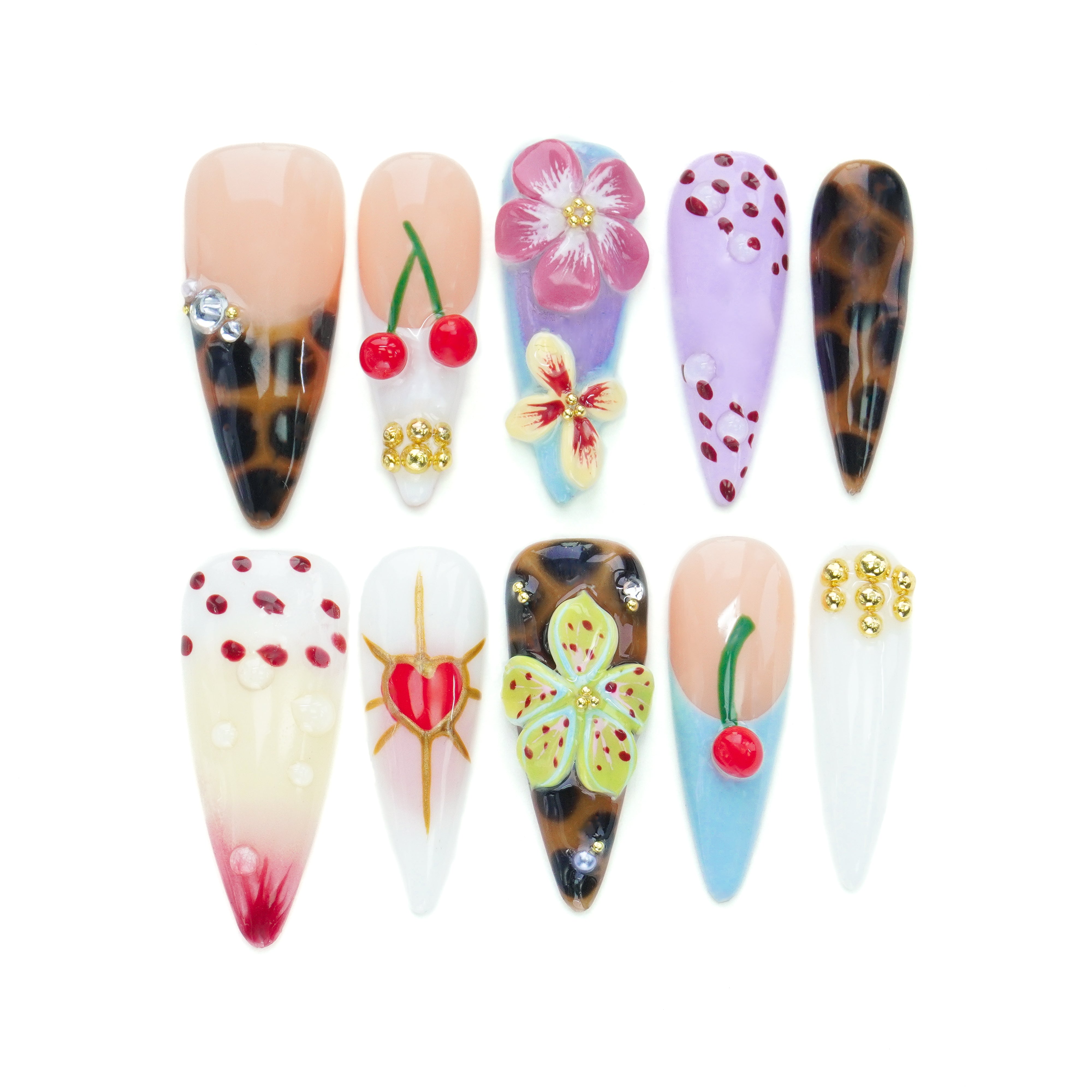 Whimsical Cherry & Floral Press - On Nails