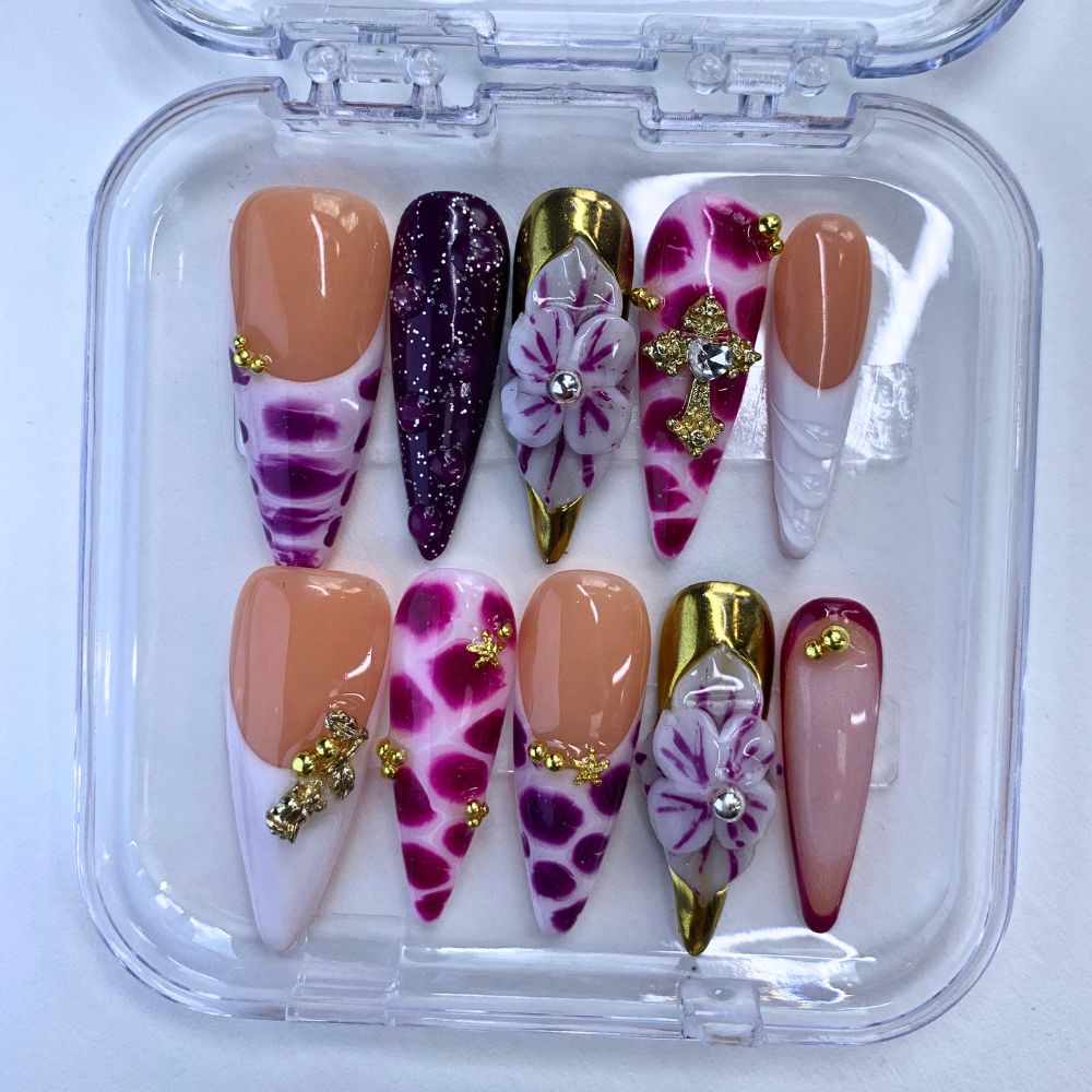 Regal Purple - Gold Floral Press - On Nails