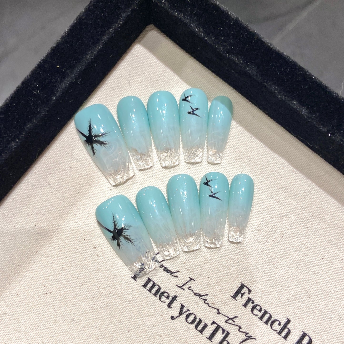 Bhivorga 100% Handmade Blue Acrylic Press On Nails, C065