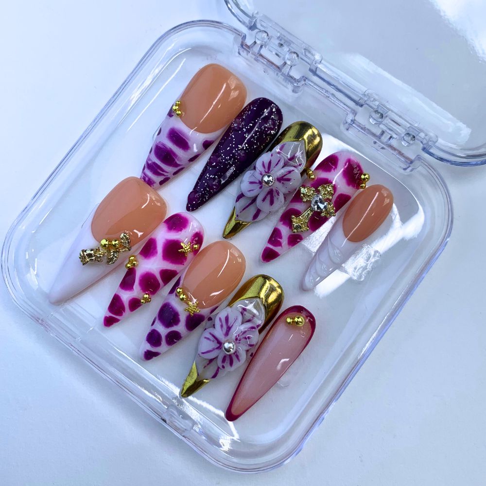 Regal Purple - Gold Floral Press - On Nails