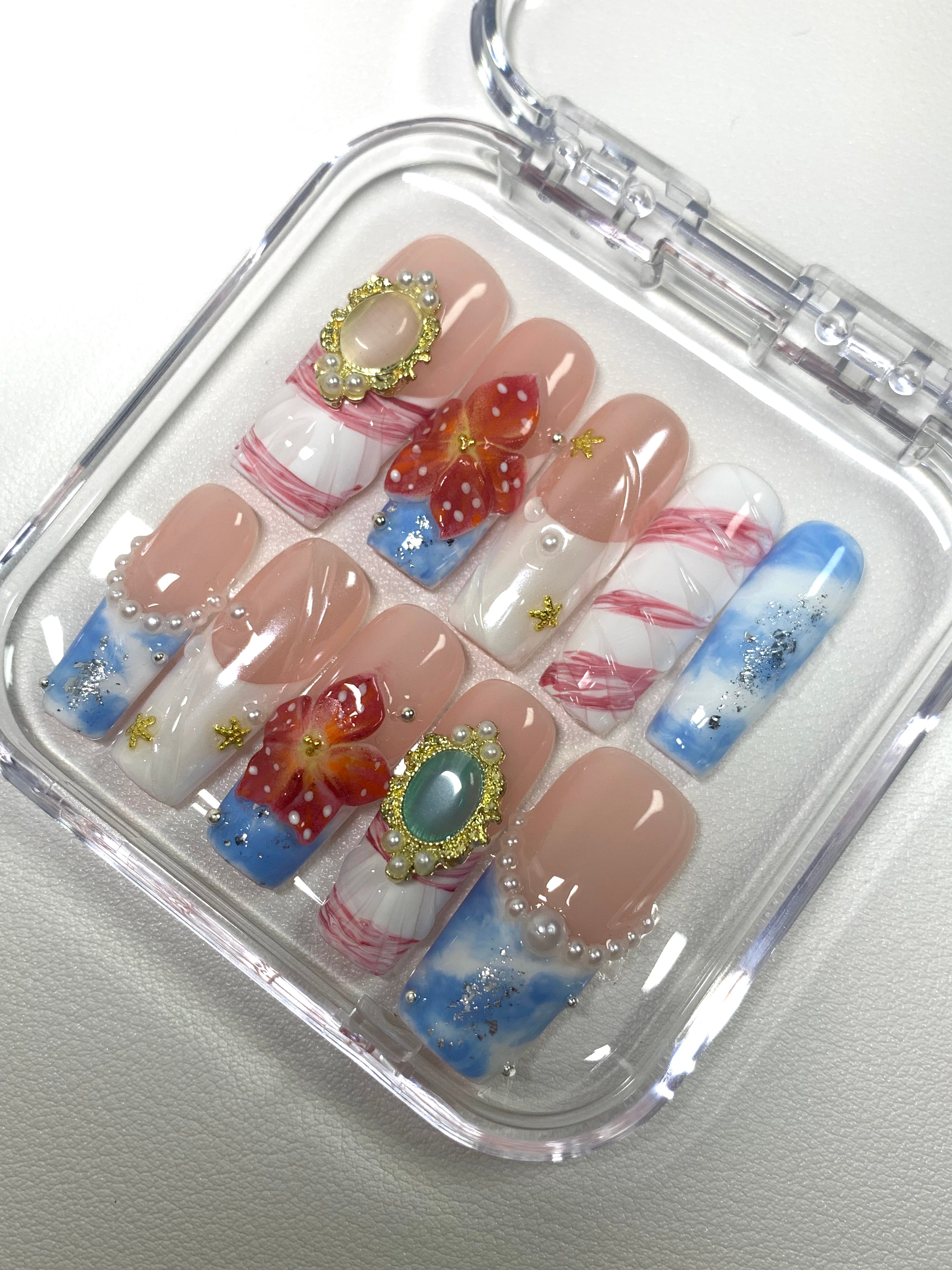 Ocean Blossom & Golden Nails