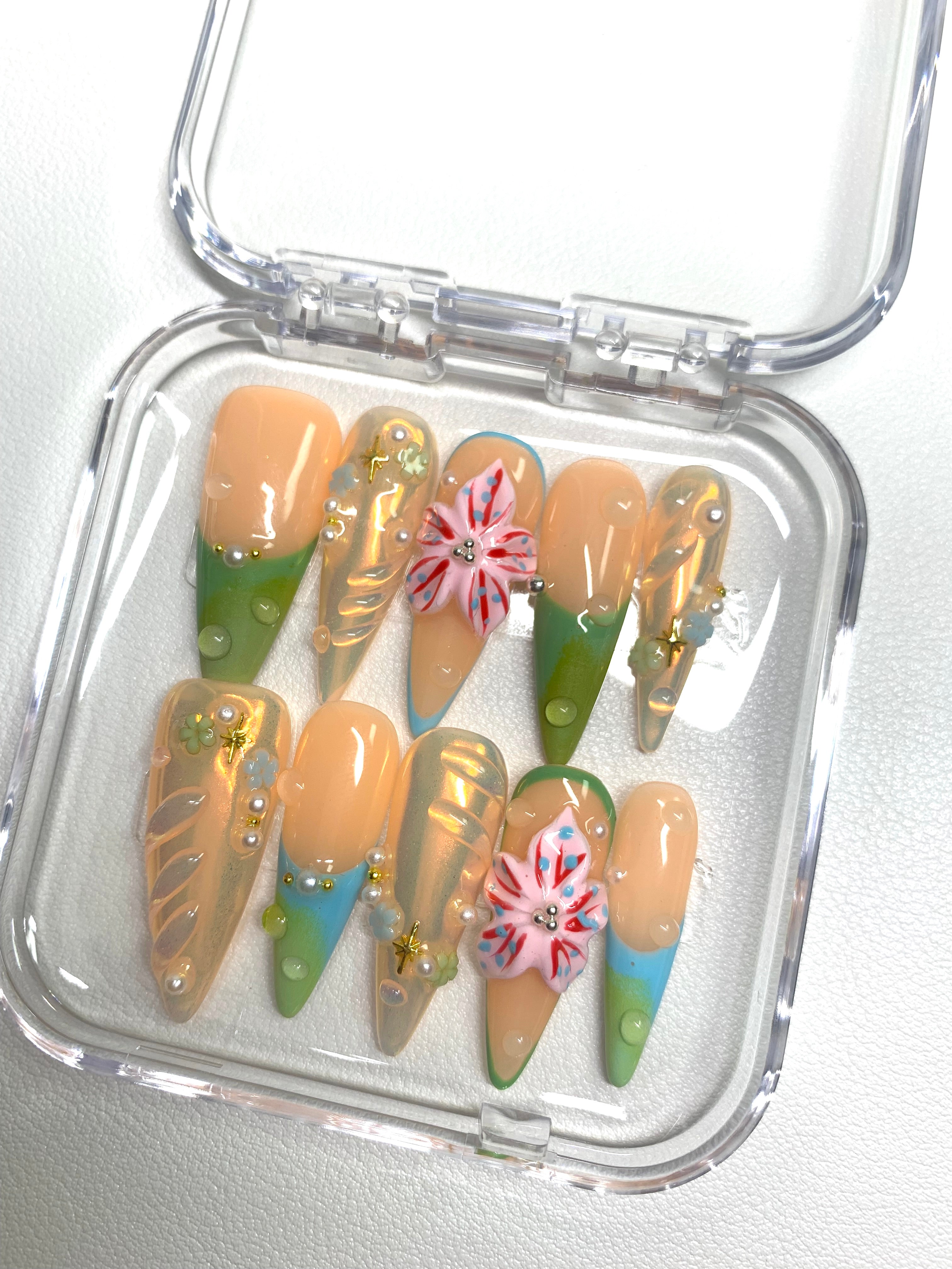 Tropical Bloom & Dewdrop Nails