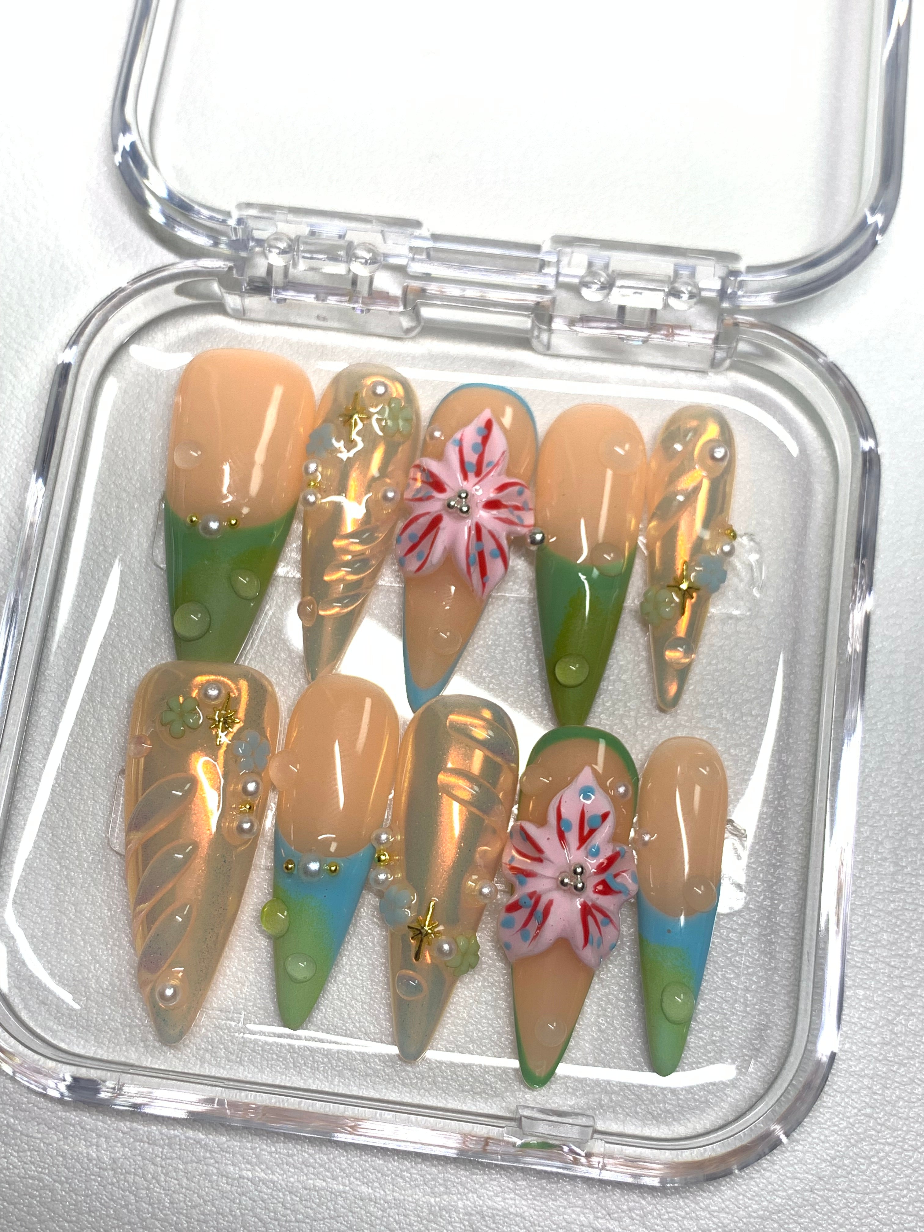 Tropical Bloom & Dewdrop Nails