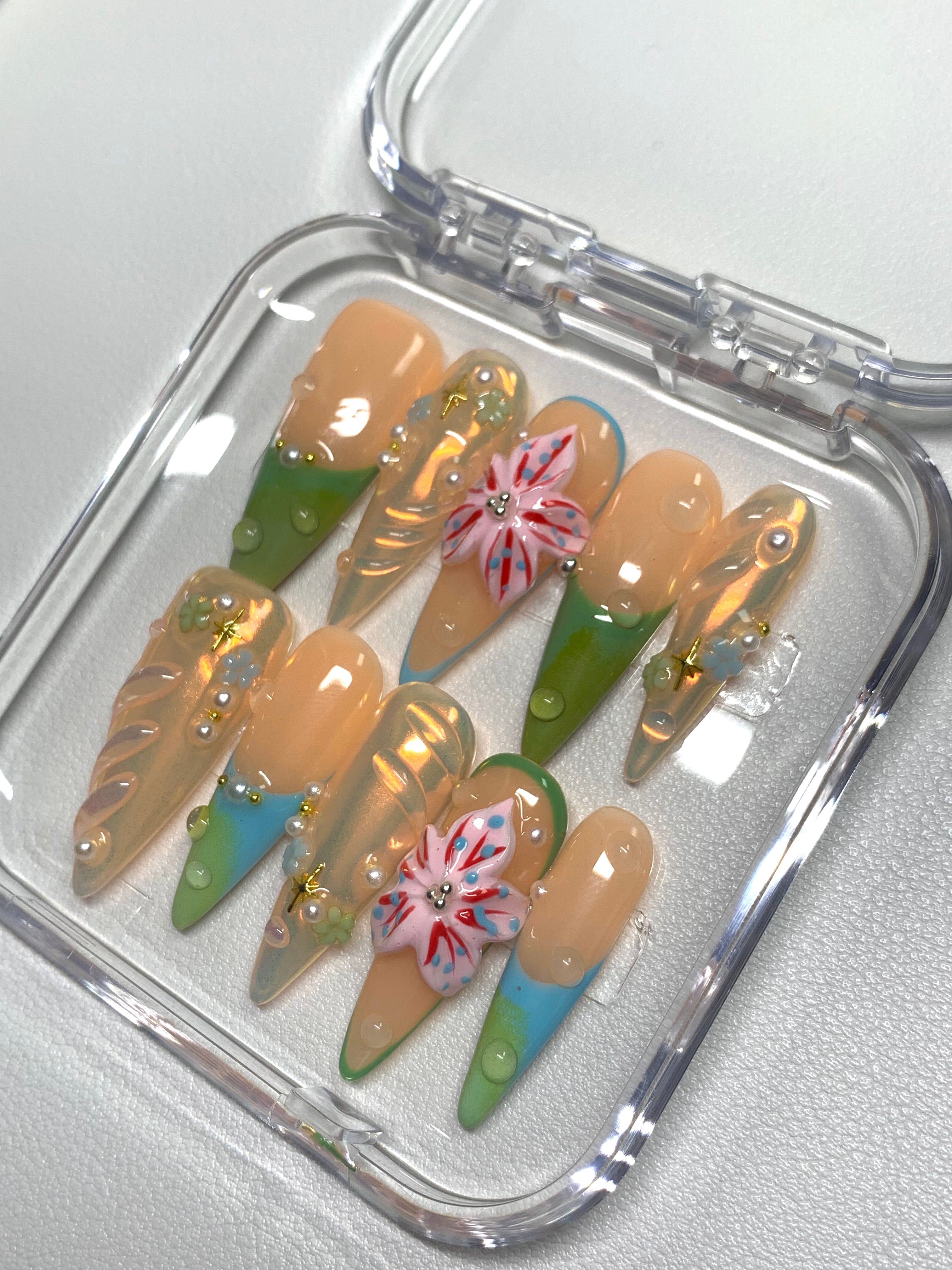 Tropical Bloom & Dewdrop Nails