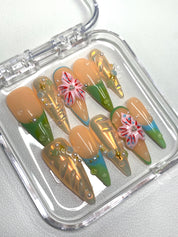 Tropical Bloom & Dewdrop Nails
