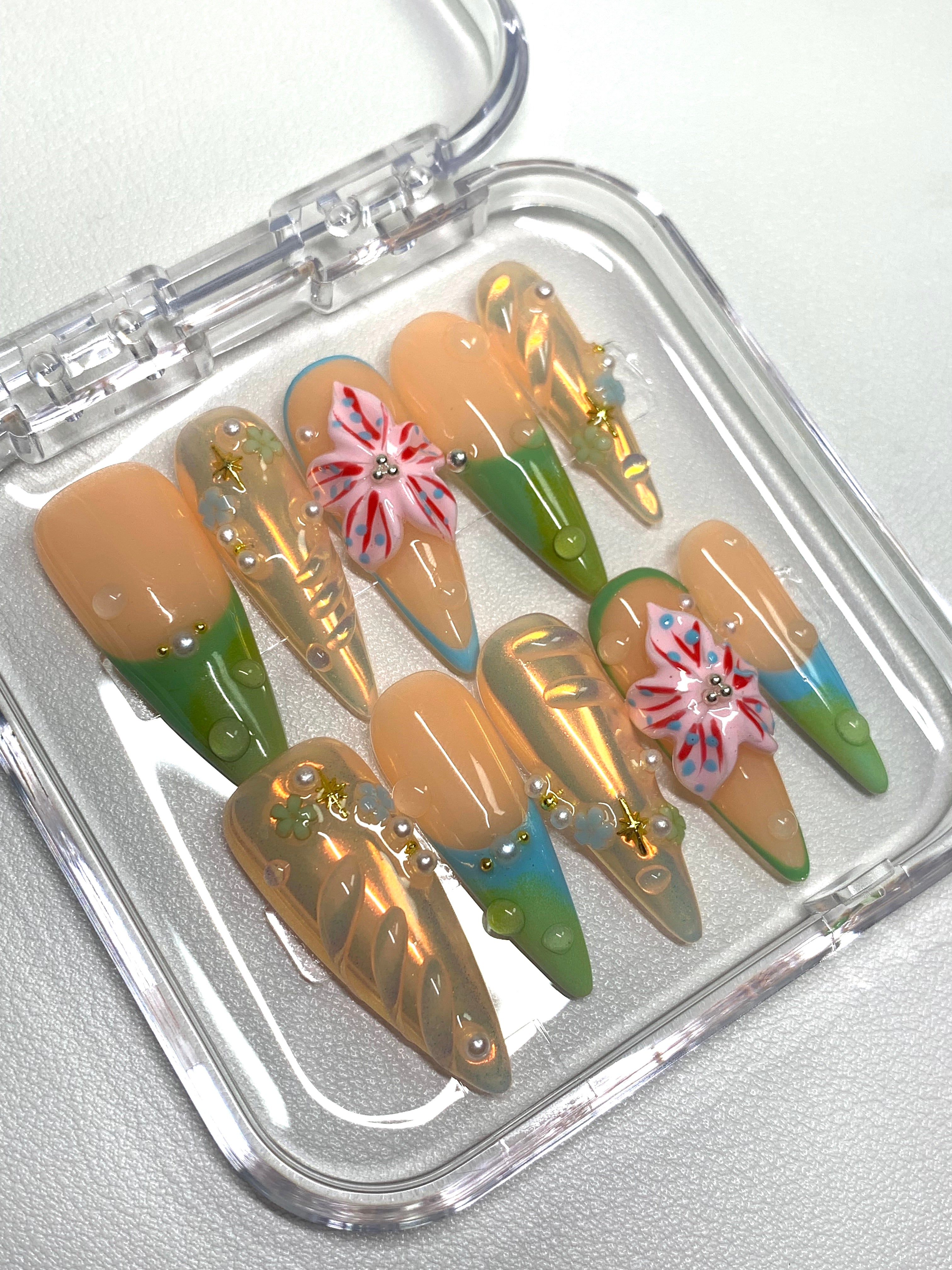 Tropical Bloom & Dewdrop Nails