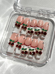 Sweet Cherry French Tip Nails