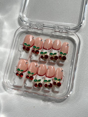 Sweet Cherry French Tip Nails