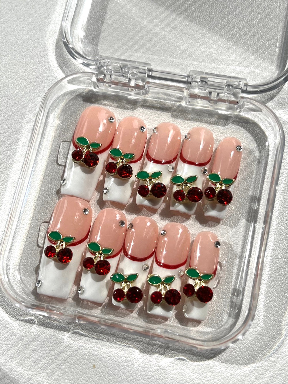 Sweet Cherry French Tip Nails