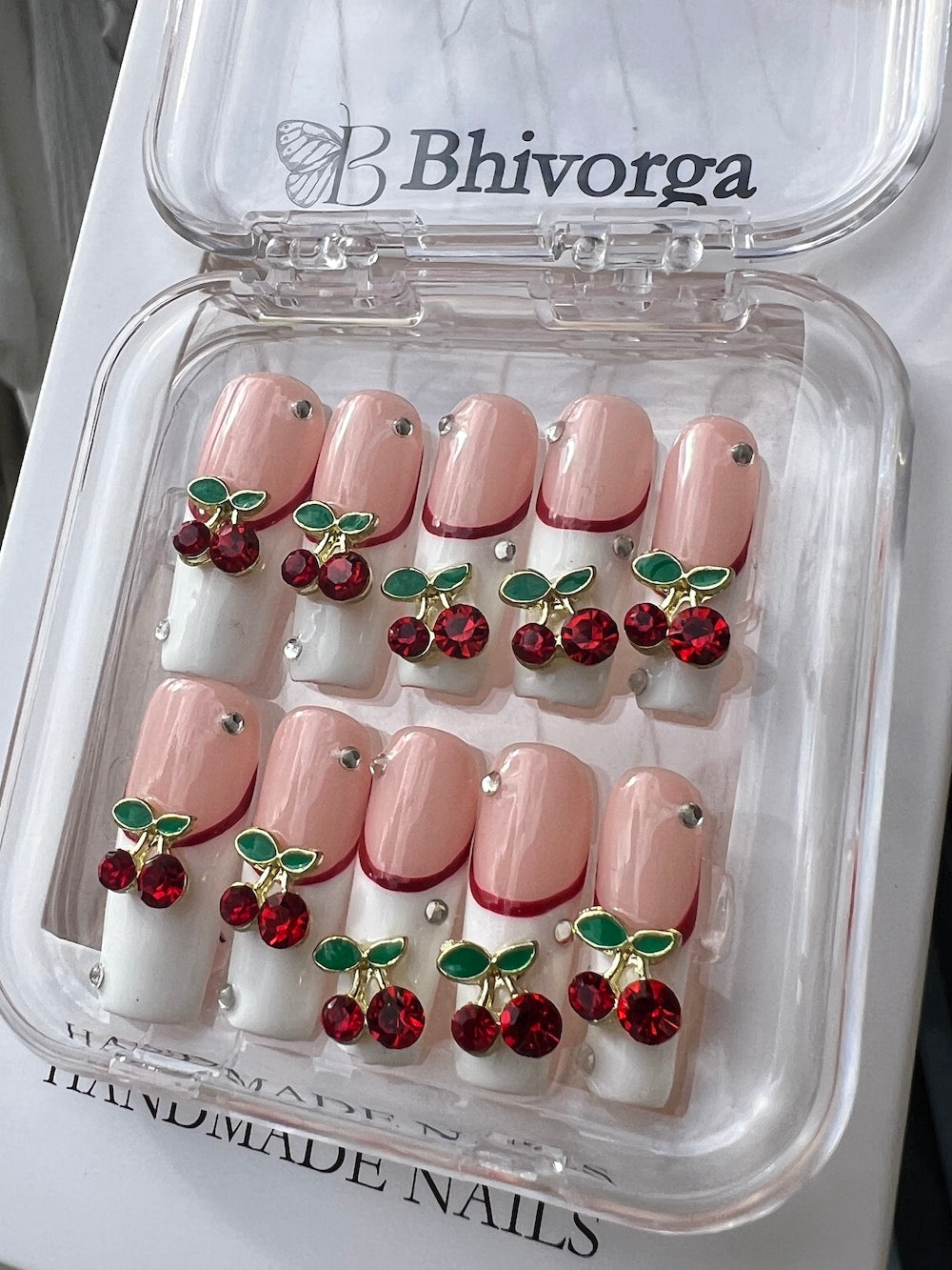 Sweet Cherry French Tip Nails