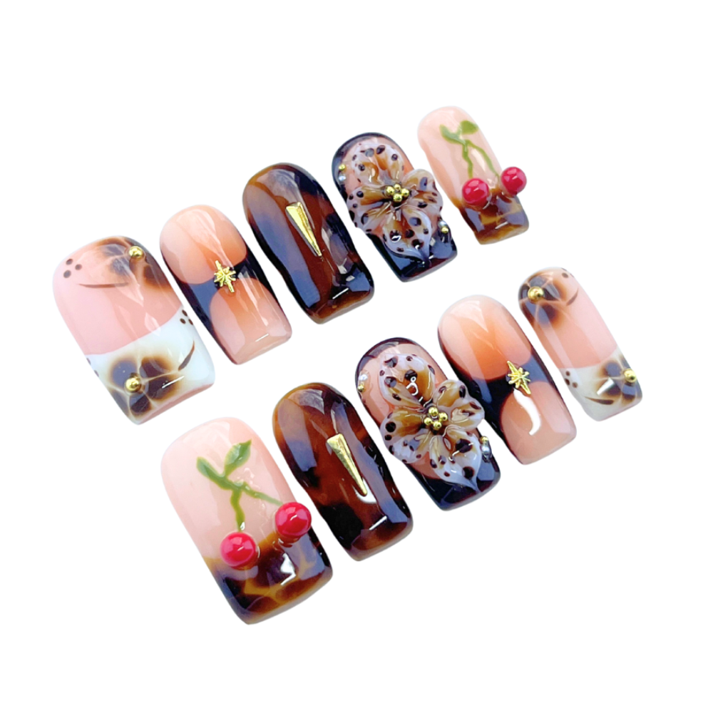 Vintage - Inspired Floral Cherry Press - On Nails