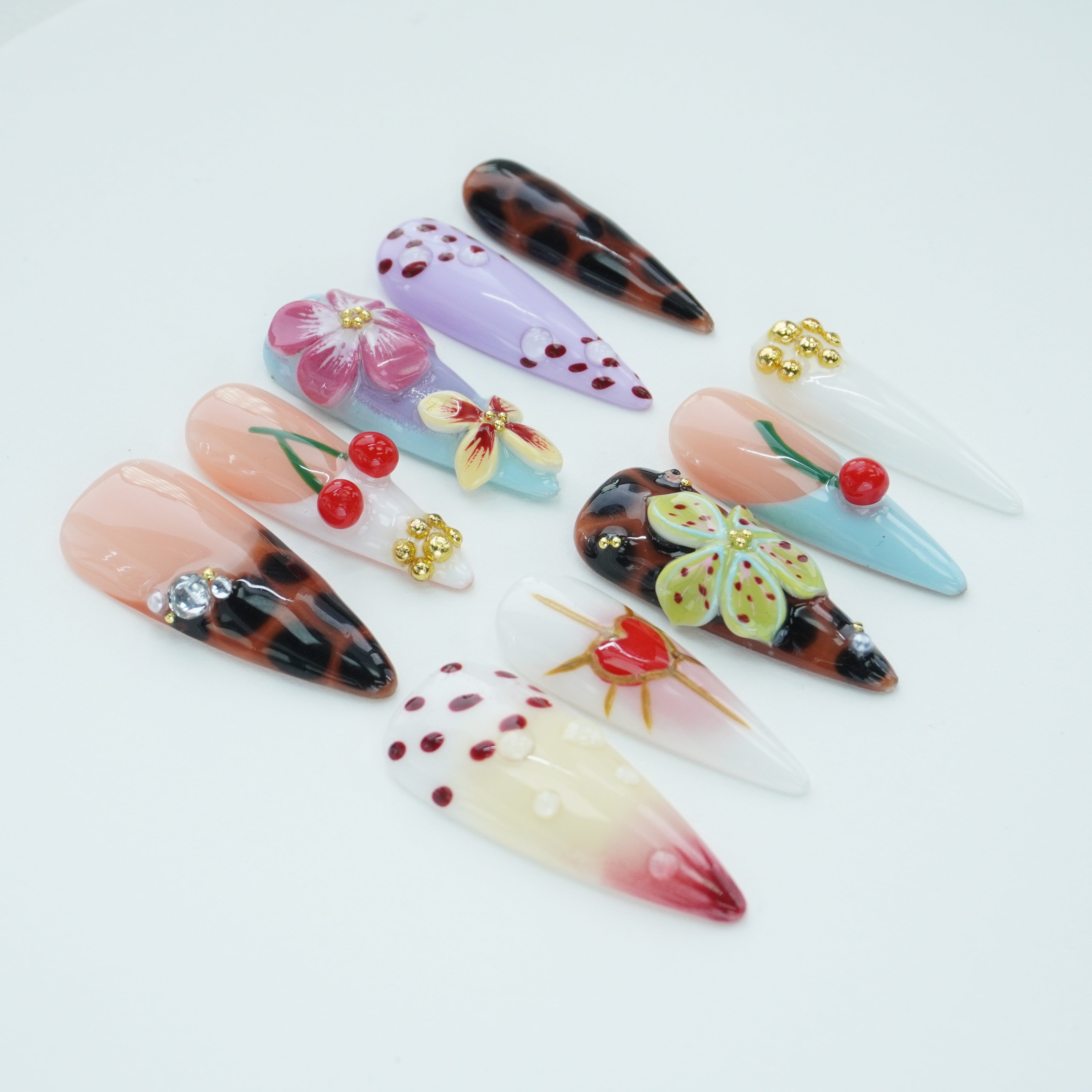 Whimsical Cherry & Floral Press - On Nails