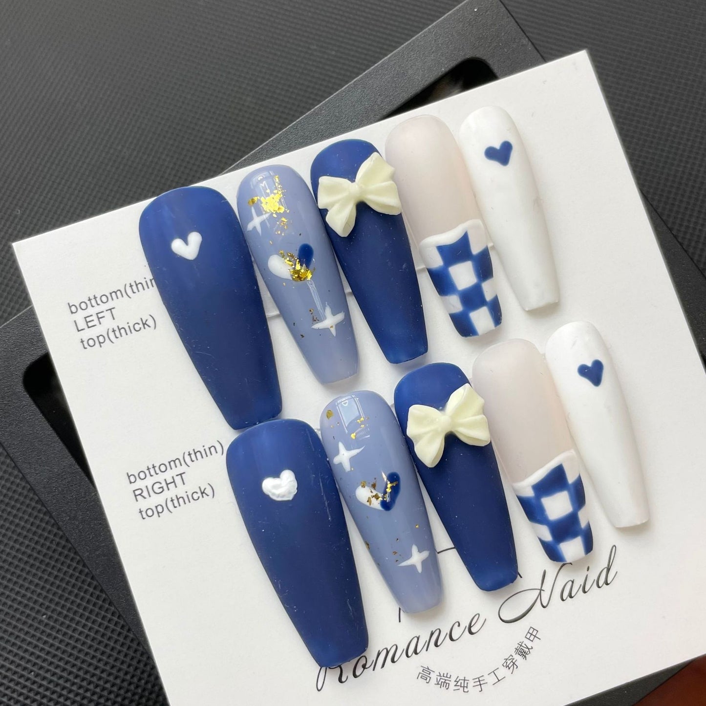 Bhivorga 100% Handmade Blue Acrylic Press On Nails, C064