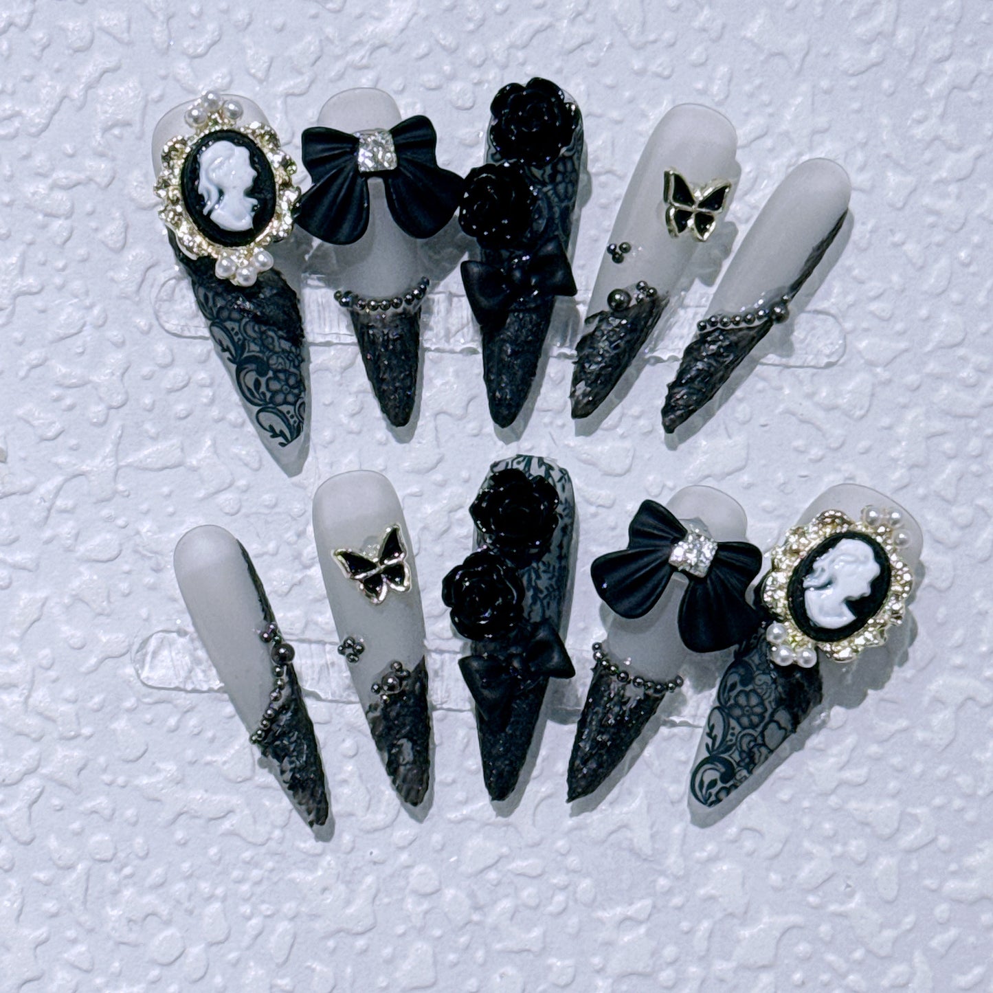 Handmade Wear Nail Sweet Cool Dark Baroque Beauty Head Camellia Long Pointed Nail Nail Stickers