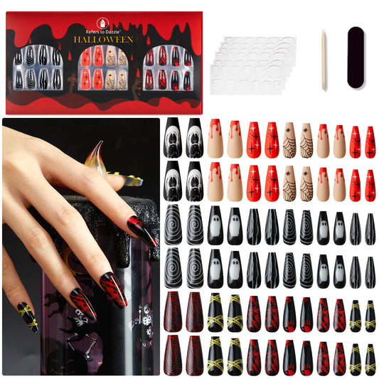 Halloween Christmas Wear Armor Nail Shaped Piece Fake Nails Nail Sticker Suit 72 Pieces with Jelly Glue002