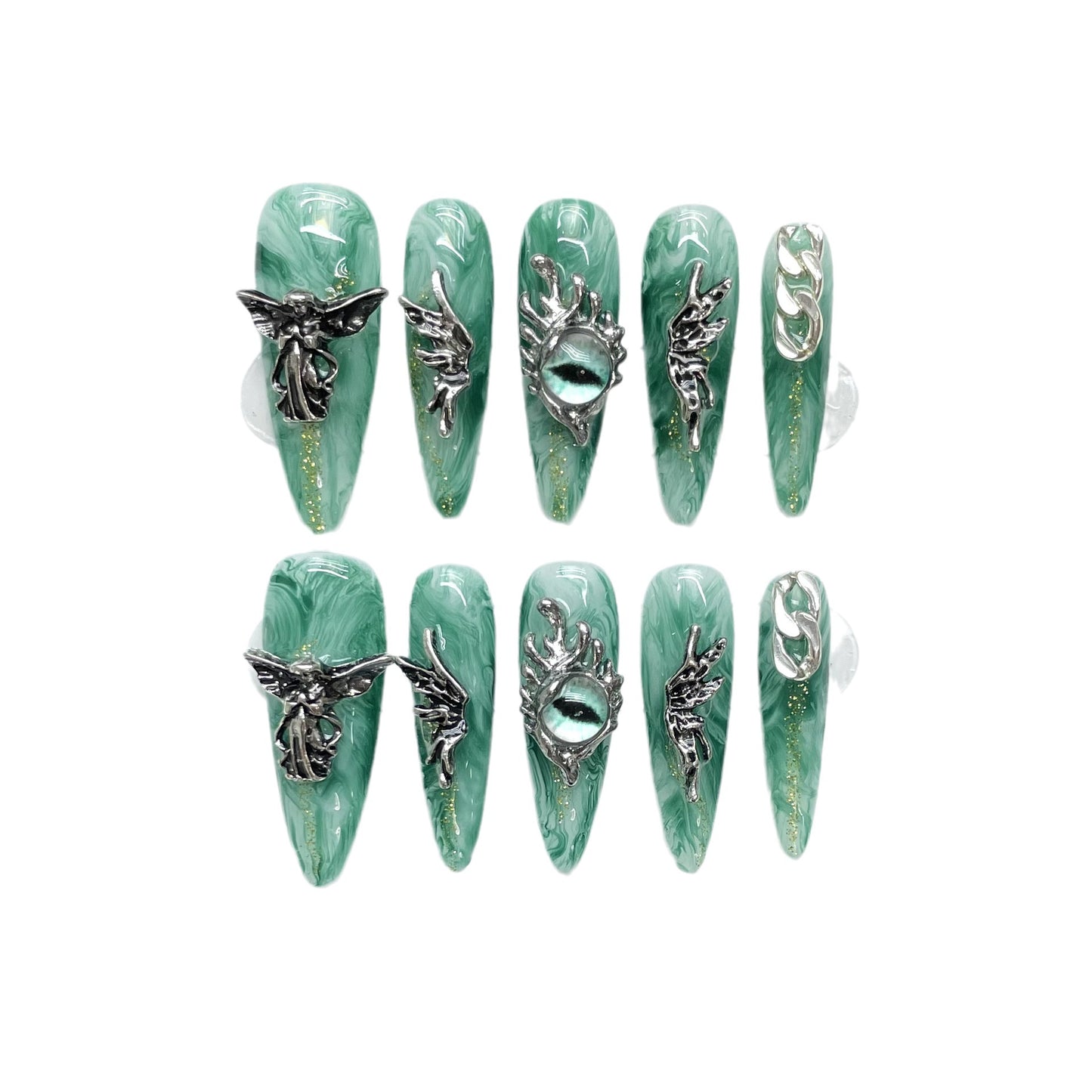 Bhivorga 100% Handmade Blue Acrylic Press On Nails, C063