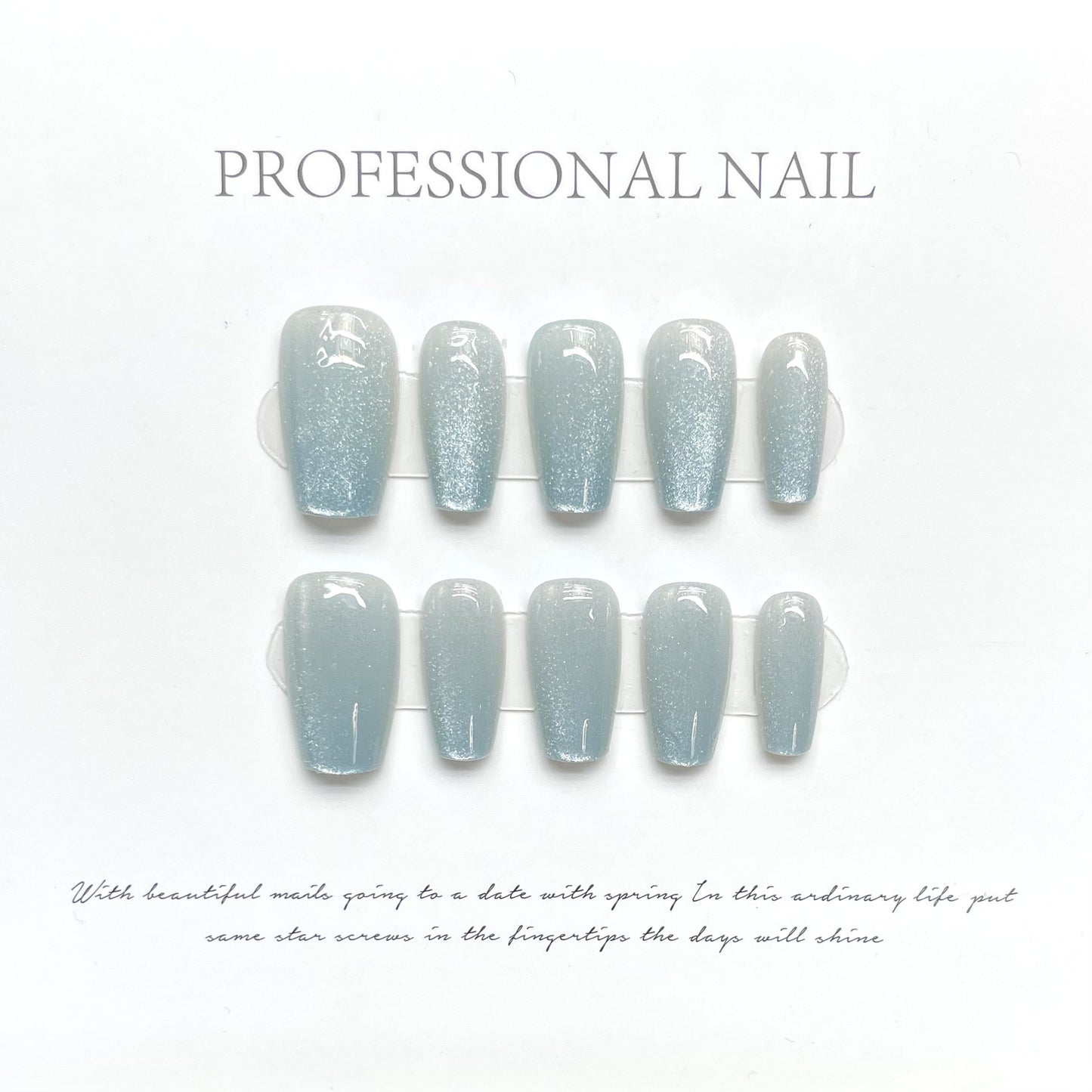 Bhivorga 100% Handmade Blue Acrylic Press On Nails, C066