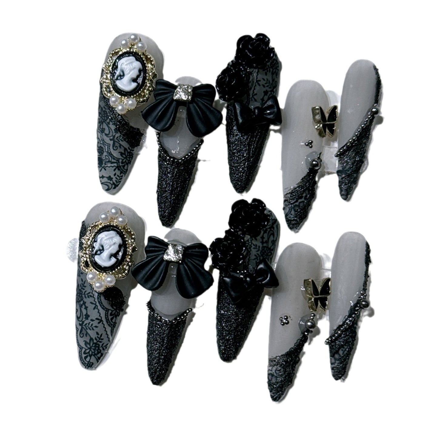 Handmade Wear Nail Sweet Cool Dark Baroque Beauty Head Camellia Long Pointed Nail Nail Stickers